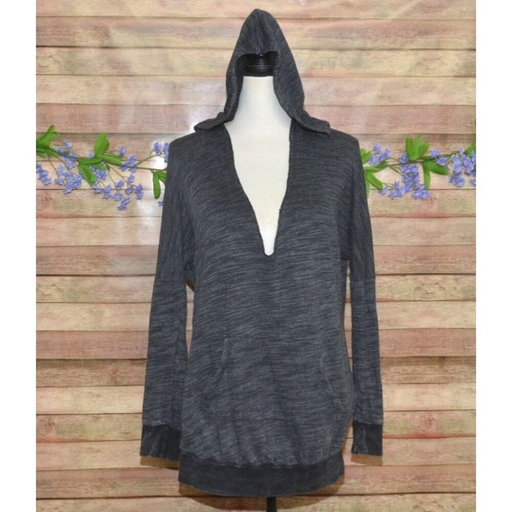 Project Social T Ladies Dark Gray Oversized Hoodie Sweatshirt Size S V-Neck